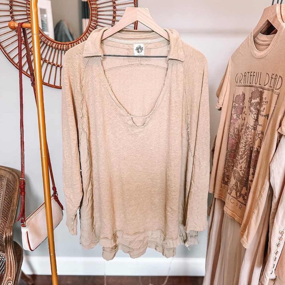 deep v linen blend flowy top